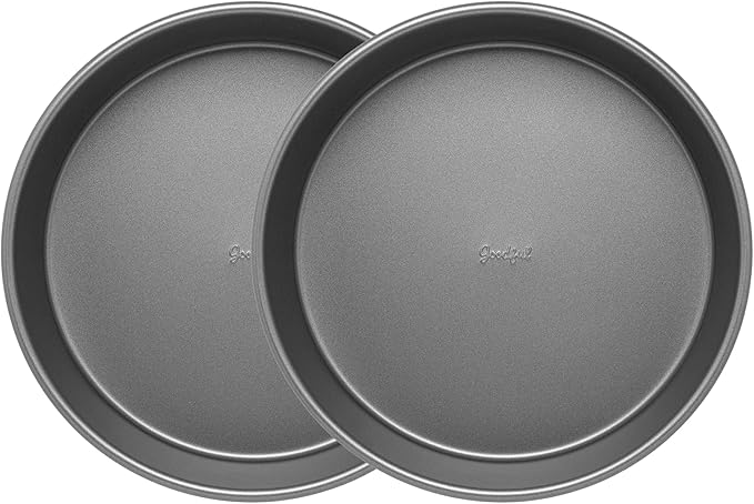 Goodful Nonstick Round Cake Pan Set, Heavy Duty Carbon Steel with Quick Release Coating, Made without PFOA, Dishwasher Safe, 2-Pack Bakeware Set, 9-Inch, Gray