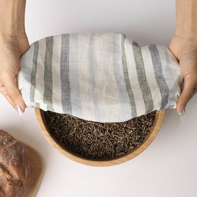 100% Linen Bowl Covers Reusable For Bread Proofing, 4 Pcs Elastic Cloth Fabric Colorful Stripe Bowl Covers, 5.9*7.9*9.8*11.8 Inches, Colorful 2