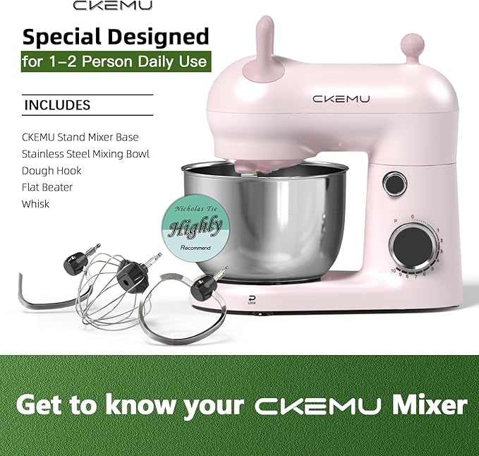 Stand Mixer, Compact & Space-Saving, Stainless Steel Bowl, Unique & Playful Design, Effcient 300W Motor, Dishwasher-Safe Attachments, SM-2549A (Pink)