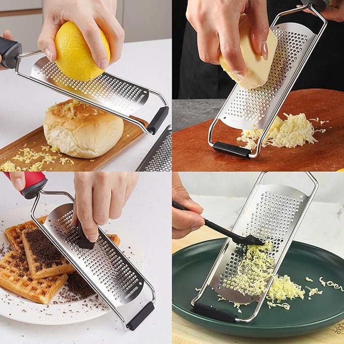 Cheese Grater Lemon Zester, Stainless Steel Grater Citrus Zester Tool for Parmesan Cheese Lemon, Ginger, Cheese, Nutmeg, Potato, Chocolate and Garlic, With Protective Cover-Black