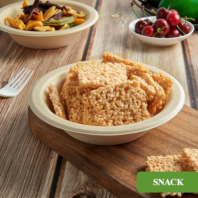 Vplus 180 Pack 16 OZ Paper Bowls, Disposable Compostable Bulk, Eco-friendly Bagasse, Heavy-duty Bowls Perfect for Milk Cereals, Snacks, Salads