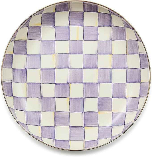 MACKENZIE-CHILDS Enamel Abundant Bowl, Decorative or Serving Bowl, 13-Cup Capacity, Purple-and-White Violet Check