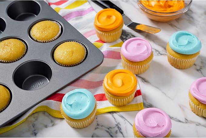 Wilton Silver Non Stick 12 Cup Muffin Pan, Cupcake and Muffin Tin for Baking and Brunch, Made without PFAS, Durable Steel