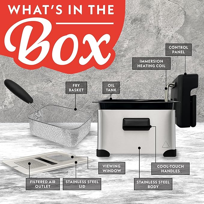 Gourmia 3.2 Qt Countertop Deep Fryer – Electric Oil Fryer with Digital Display, Adjustable 280°F–380°F Temperature Control, Viewing Window, Odor Filter Lid & Magnetic Safety Cord