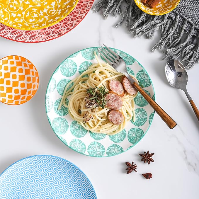 Selamica Ceramic Dinnerware Sets, 16 Pieces Dishes Set for 4, Scratch Resistant Plates and Bowls Sets, Dishwasher & Microwave Safe, Assorted Colors