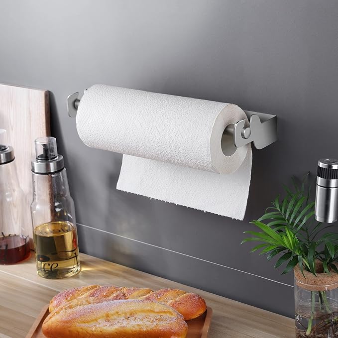 ZUNTO Paper Towel Holder Cabinet Door or Under Cabinet, Self Adhesive Big Roll Holder Wall Mount, Stainless Steel