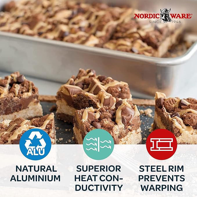 Nordic Ware Natural Aluminum Commercial Rectangular Cake Pan, Exterior dimensions 12.9 x 9.5 x 2.5 inches and interior dimensions 12.1 x 8.8 x 2.5 inches