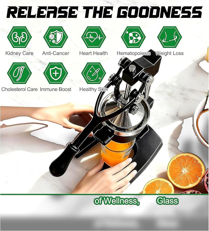 Cast Iron Juicer - Easy-to-Clean Heavy-Duty Manual Juicer, Professional Citrus Juicer Stainless Steel Lemon Squeezer - Manual Citrus Press & Orange Squeezer - Orange Juicer (Black)