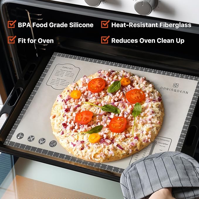 Silicone Mat, 26 x 16inch Extra Large Non-stick Pastry Baking Mat with Measurement, Resuable Thick Cookie Sheet Counter Mat, Dough Rolling Mat, Oven Liner, Fondant/Pie Crust Mat