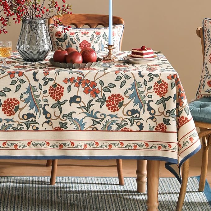 patdrea Designer Vintage Linen Small Square Tablecloth,French Anti-Wrinkle Durable Floral Table Cloth,Colorful Table Cover for Kitchen Dining,Parties,Christmas,Thanksgiving,Party,55"x55"-Puno