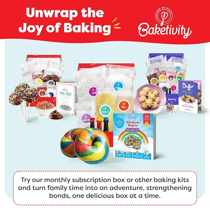 Baketivity Rainbow Bagel Kids Baking Kit - Baking Kits for Kids with Premeasured Ingredients, Step-By-Step Instructions, Video Guide, and STEM Lessons - Cooking for Ages 6-12+