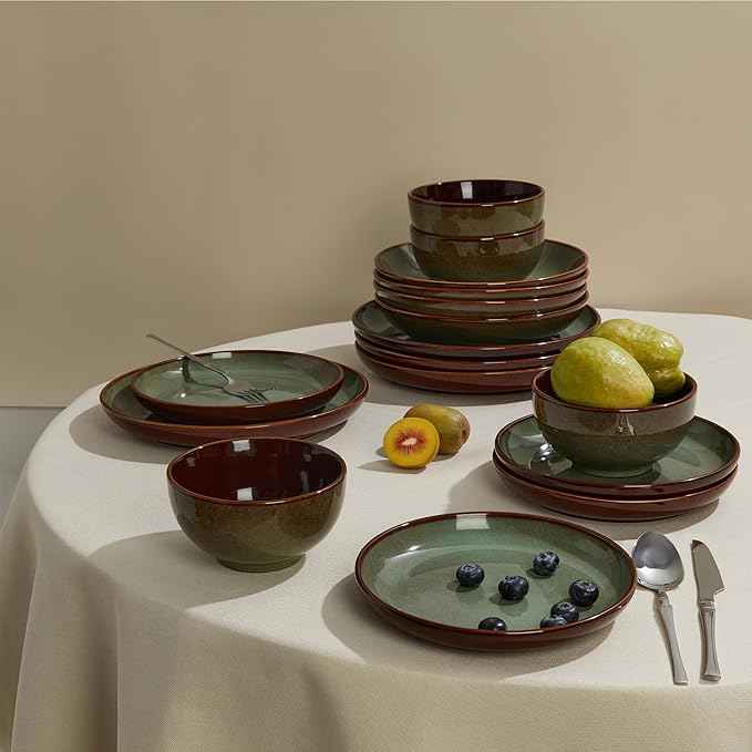 36 Piece Stoneware Dinnerware Sets, Ceramic Plates and Bowls Set, Microwave & Dishwasher Safe Kitchen Dish Set, Modern Dinner Salad Plates | Cereal Bowls for 12, Dishware Sets Sage Green