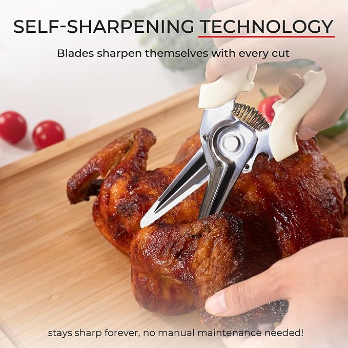 OOU White Bear Kitchen Scissors, All Purpose Heavy Duty Sharp Kitchen Shears Dishwasher Safe, Cooking Shears for Meat Chicken Fish Poultry Herb Bread
