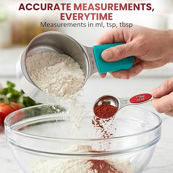 Measuring Cups and Spoons Set 16-Piece – Multicolor Kitchen Measuring Set with Easy-Read Markings, Durable Cups & Spoons for Baking and Cooking