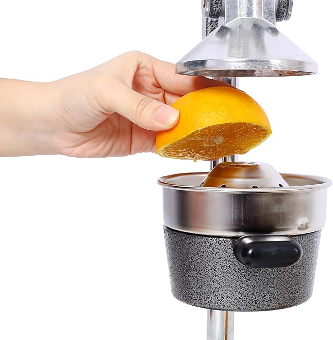 【Cast Iron Citrus Juicer】Commercial Grade Manual Orange Juicer, Heavy Duty Hand Press Juicer for Orange Lemon Lime, Extra Large Countertop Juice Squeezer, Easy Clean (Grey)