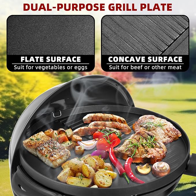 QPMR Electric Grill Outdoor/Indoor,Portable BBQ Grill with Nonstick Surface,200 Square Inches Indoor Electric Barburcue Grill with Adjustable Heat,Stand/Tabletop,for Patio/Yard/Home(Black)
