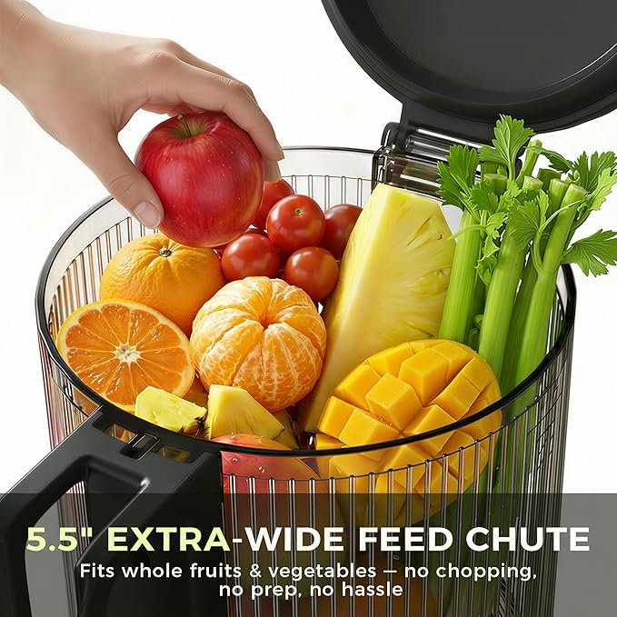 Cold Press Juicer, 5.5inch Wide Feed Chute Slow Juicer Machine, Masticating Juicer for Whole Vegetables & Fruits, Black