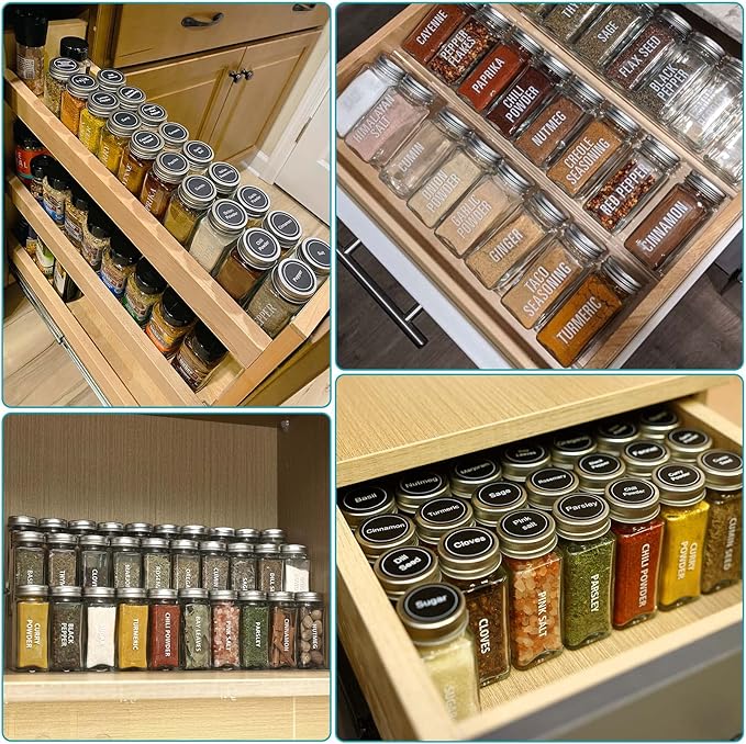 Antimbee 28 Pcs Clear Glass Spice Jars,3.5 oz Glass spice jar with 324 labels, Funnel,Chalk Pen,Shaker Lids and Airtight Metal Caps, Empty Square Spice Bottles for Spice Rack, Cabinet, Drawer