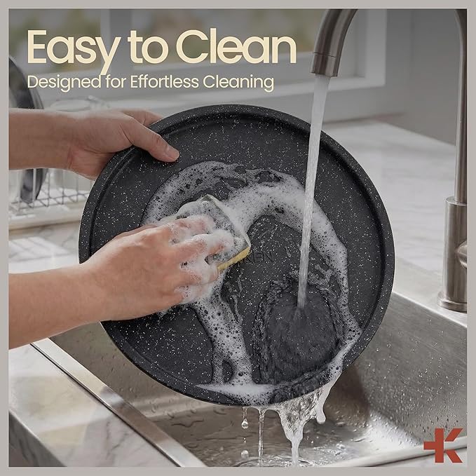 Gray Marble Non Stick Pizza Pans Set of 3 – Carbon Steel Pizza Baking Trays (9.45", 11.02", 12.99") for Oven Use, Durable, PFOA, PFOS, PTFE Free, Dishwasher Safe, Stain-resistant, Easy Cleanup