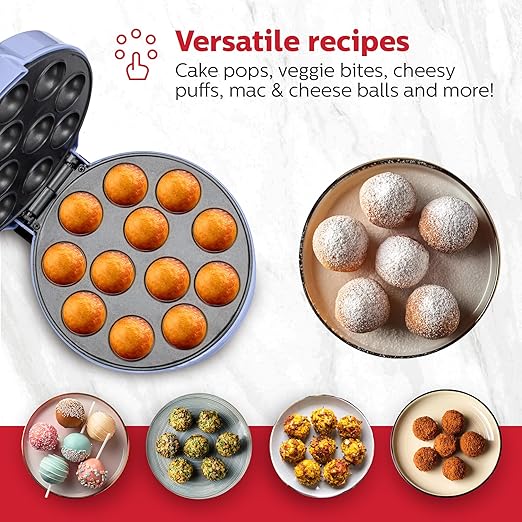 Holstein Housewares 12-Count Cake Pop Maker with Non-Stick Plates & Indicator Lights – Bakes 12 Sweet or Savory Pops Fast, Perfect for Birthday Treats & Holiday Party Snacks, Lavender