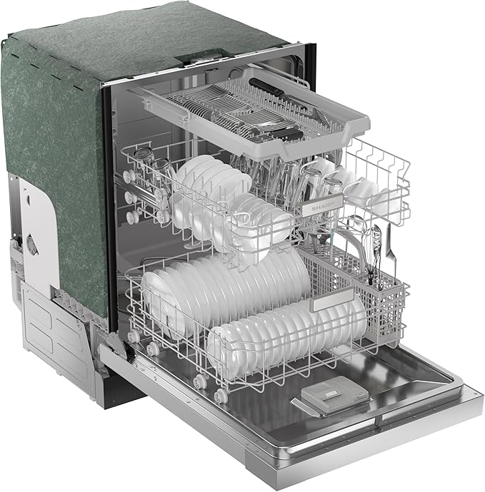 Sharp SDW6506JS 24-inch Stainless Steel Dishwasher, 49 dB, Third Rack, 12 Place Settings, Front Touch Controls