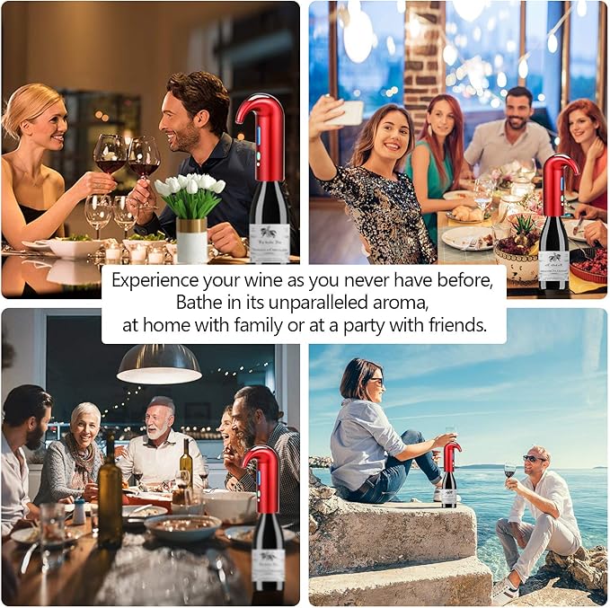 Wine Aerator Electric Wine Decanter – Easy One Touch Red & White Wine Accessories, Ideal for Beginners and Enthusiasts, Spout Pourer, Wine Preserver – Best Valentines Day Gifts for Him (Lucky red)