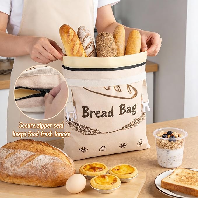 2-Pack Reusable Beeswax Bread Bags for Sourdough & HomemadeBread with Zipper, 16.5 x 13 inch bread bags for Food Storage