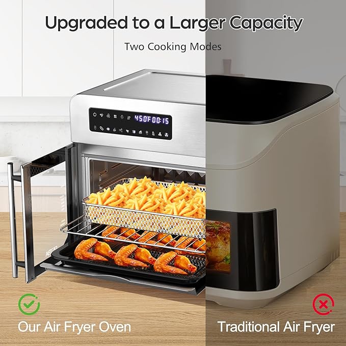OSTBA French Door Air Fryer Toaster Oven Combo, 24 QT Extra Large Capacity 10-in-1 Airfryer Oven, 30% Faster 90% Less Oil, 102 Recipes & 7 Accessories, Stainless Steel
