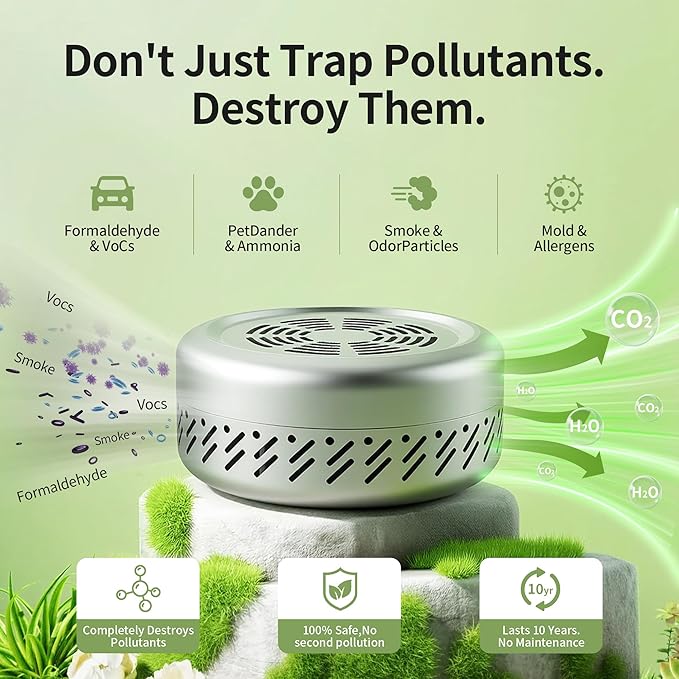Car Odor Eliminator – Lasts 10 Years, Nano-Catalyst Deodorizer Air Purifier Destroys VOCs & Smoke – Powerful for Fridge, Closets & RVs – Better Than Charcoal, Ozone & Baking Soda