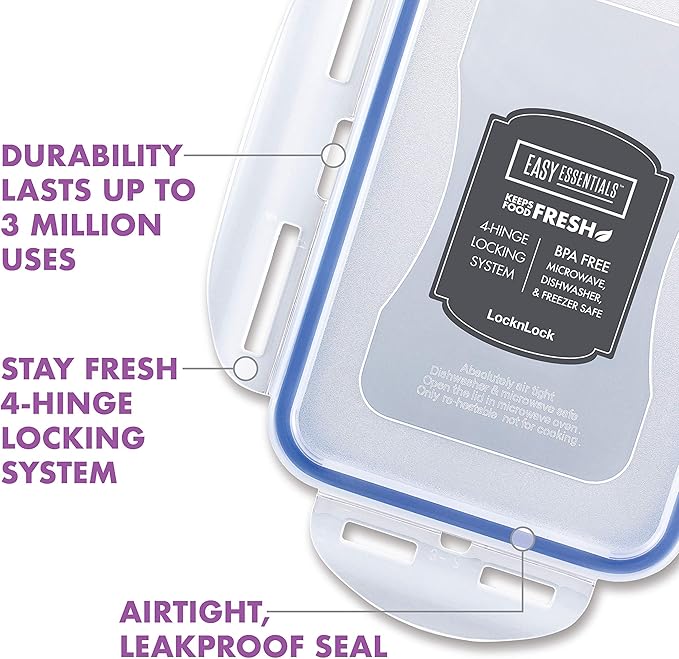 LOCK & LOCK Easy Essentials Food Storage lids/Airtight containers, BPA Free, 14 Piece - Tall Rectangle, Clear