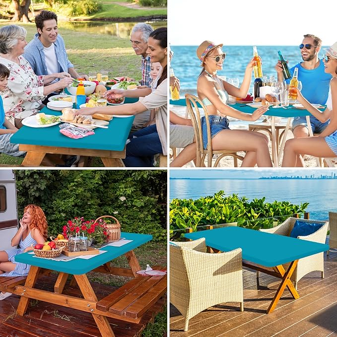 homing Rectangle Table Cloth Cover, Waterproof Polyester Elastic Fitted Tablecloth, Fits for 8 Foot Folding Tables, Washable Table Protector for Picnic, Camping, Outdoor (Teal, 30" x 96")