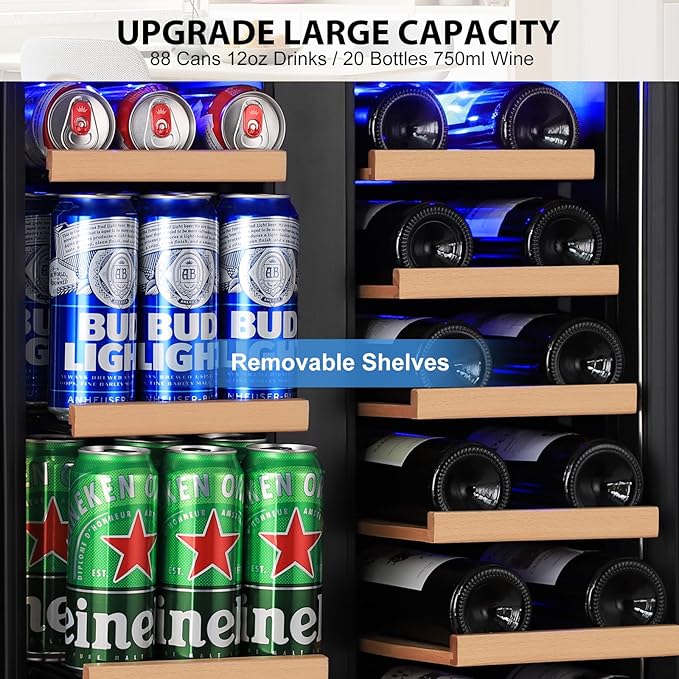 ORYMUSE 24 Inch Dual Zone Wine and Beverage Refrigerator, Built-in or Freestanding Cooler with French Doors, Under Counter Drink Fridge with Upgraded Compressor for Beer, Wine, and Soda