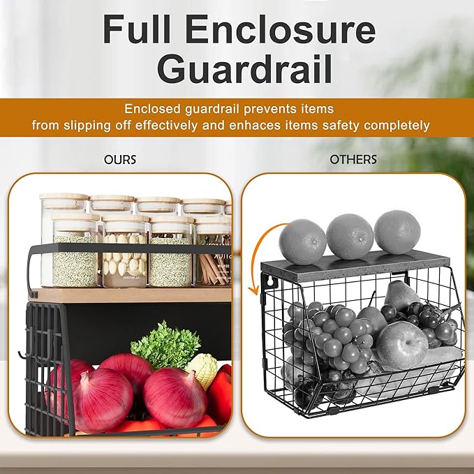 Magnetic Shelf for Fridge,Hanging Wall Basket for Potato Onion Fruit and Vegetable Storage Bins,Large Produce Container Magnetic Spice Rack for Refrigerator Kitchen Counter Pantry,Black