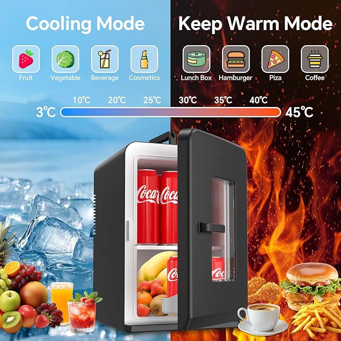 Mini Fridge, 15 Litre/21 Cans Small Fridge for Bedroom, Car, Office & Dorm, 110V AC/DC Portable Thermoelectric Cooler & Warmer for Skincare, Food, Drinks, Black