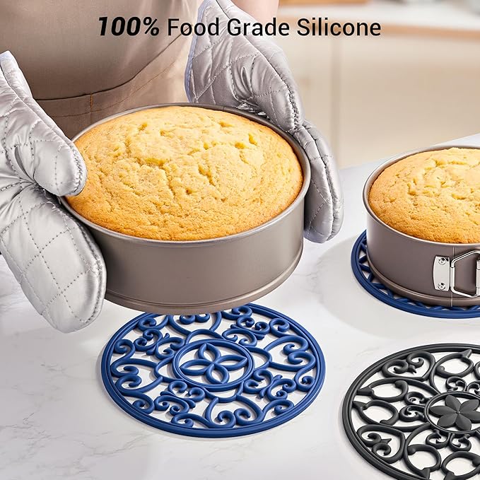 SMARTAKE 3 Set Silicone Trivet Mats, Multi-Use Carved Trivet Mat, Insulated Non-Slip Durable Kitchen Mats, Flexible Modern Kitchen Table Mat, for Hot Dishes, Pots, Dining Countertop, Black