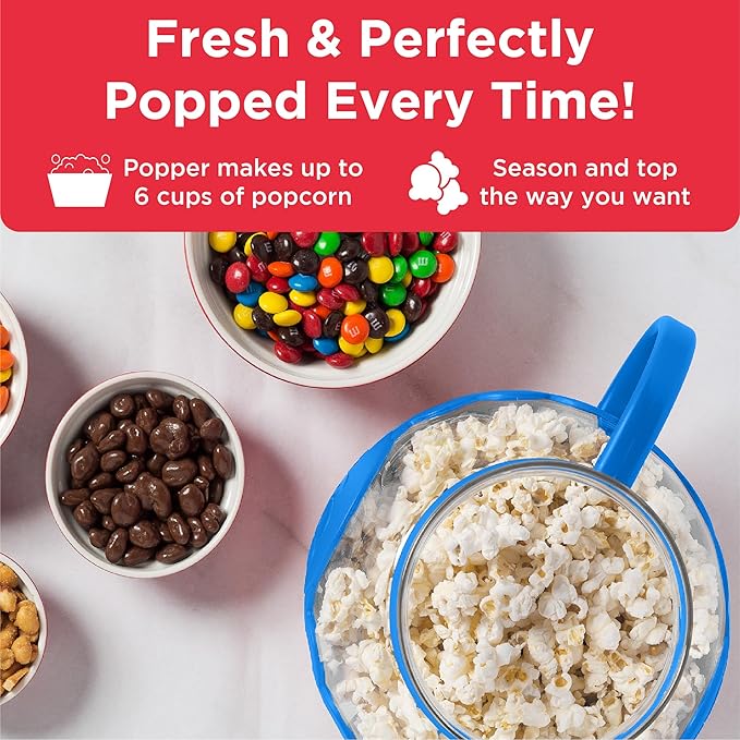 Ecolution Patented Micro-Pop Microwave Popcorn Popper with Temperature Safe Glass, 3-in-1 Lid Measures Kernels and Melts Butter, Made Without BPA, Dishwasher Safe, 1.5-Quart, Blue