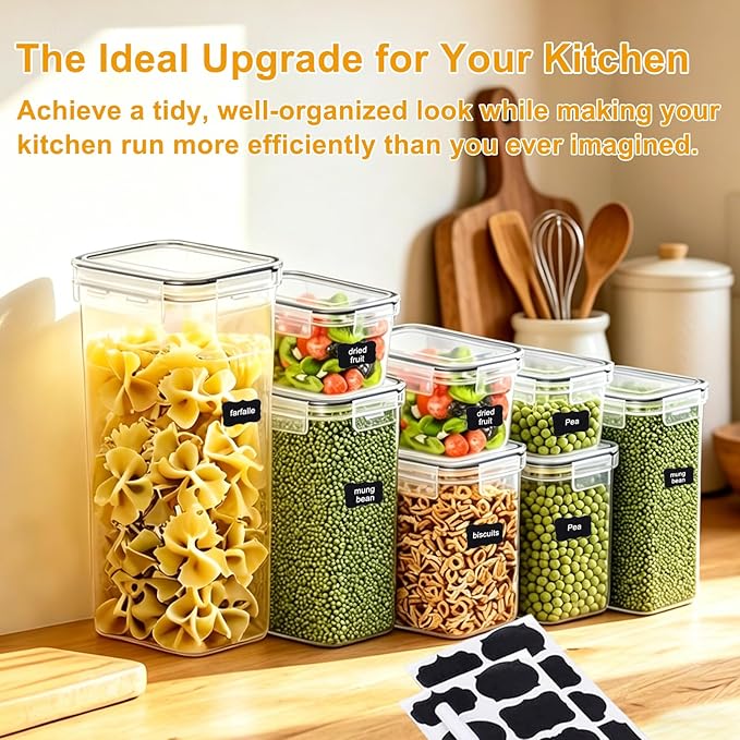 32 Pack Airtight Food Storage Containers with Lids, BPA Free Clear Plastic Pantry Storage Containers, Kitchen Pantry Organizers for Cereal, Flour, Sugar, Dry Food