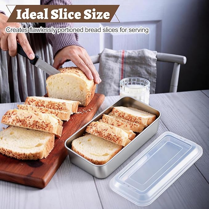 TeamFar Loaf Pans for Baking Bread, 9 x 5 Inch Stainless Steel Bread Loaf Pan with Lid, Meatloaf Pan Tin for Homemade Bread, Brownies, Meal Prep, Storage, Healthy & Dishwasher Safe - Set of 2