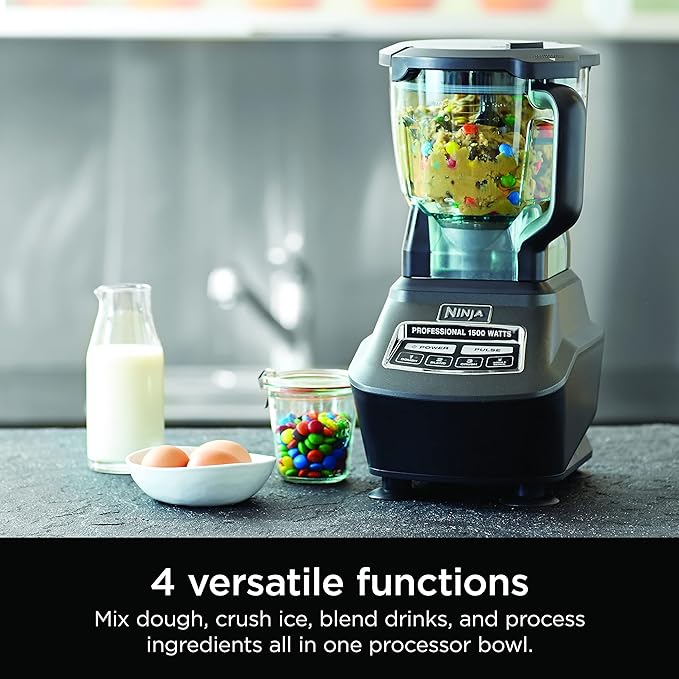 Ninja Kitchen System | All-in-One Food Processor & Blender for Smoothies | Includes Pitcher, Travel Cup, & 8-Cup Bowl | Makes Salsa, Dough, Shakes, & Frozen Drinks | 120 Volts | Black | BL770AMZ