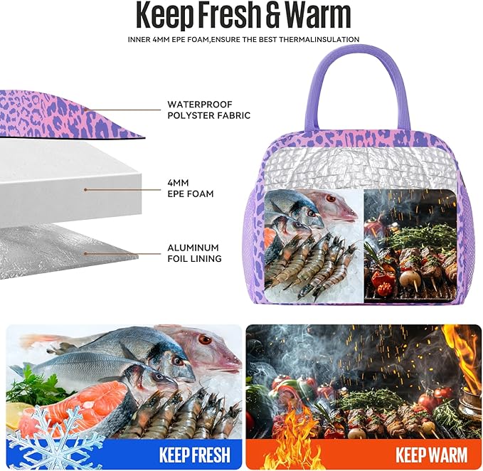 douyadady Lunch Bag Women/Men Lunch Box Women/Men (purple leopard)