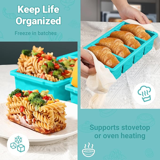 Doasuwish Silicone Freezer Molds for Soup with Lid – 1-Cup Soup Container Style Ice Cube Trays for Freezer, Meal Prep & Food Storage, Freeze 250mL/125mL Portions – 2 Pack
