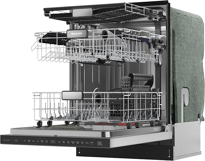Sharp SDW6726MS 24-inch Stainless Steel Dishwasher, 47 dB Library Quiet, Third Rack, Power Wash Sprayer, 12 Place Settings,