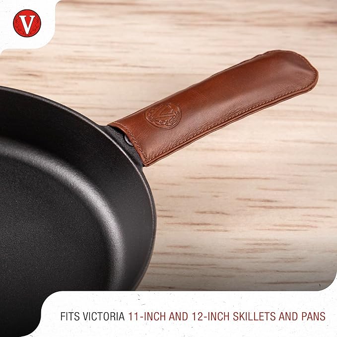Victoria Leather Handle Cover for Cast Iron Skillets, Heat-Resistant Pan Handle Sleeve, Handmade in Colombia, Large