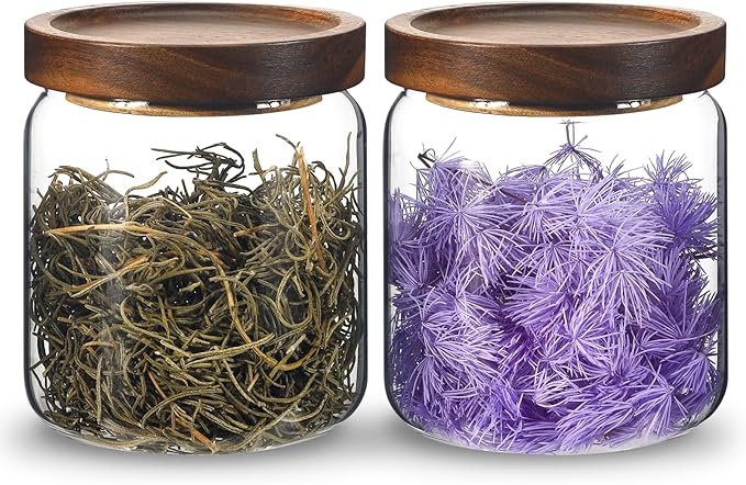 Glass Spice Jars Seasoning Containers Small Glass Jars with Lids Airtight Food Storage Canister for Kitchen Pantry Sugar Tea Coffee Bean Nuts Cookies Herbs Salt (16oz/473ml*2 Pcs)