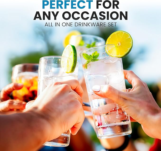 Zulay Kitchen Plastic Drinking Glasses (Set of 8) – Mixed 16oz & 12oz Acrylic Shatterproof Cups for Home, Kitchen & Outdoors – Crystal Clear Glass Look – BPA & Lead-Free – Top-Rack Dishwasher Safe