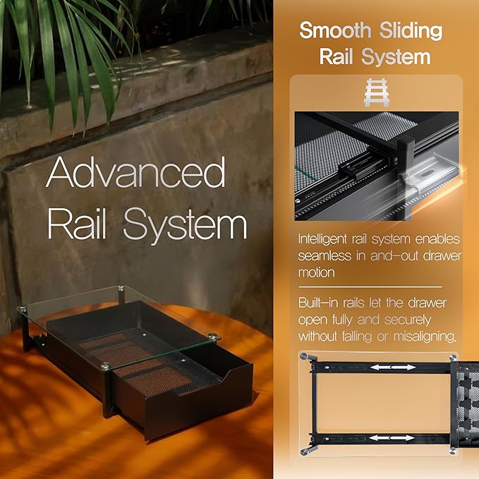 Coffee Pod Holder with Rail Drawer Compatible with Nespresso Vertuoline and K-cups Capsule - 40 Pods Capacity Tempered Glass and Anti-Slip Base Metal Coffee Pods Organizer 16.14x11.81x3.94