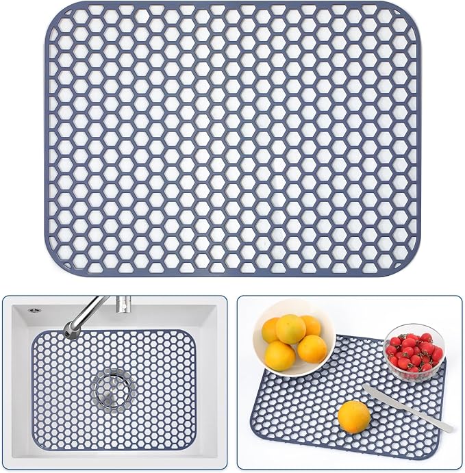 Bestjing Silicone Sink Protector for Kitchen Sink - 16.65''x12.2'' Kitchen Grid Accessory, Non-slip Heat Resistant Grid Dry Mat for Bottom of Porcelain Stainless Steel, Dishwasher Safe