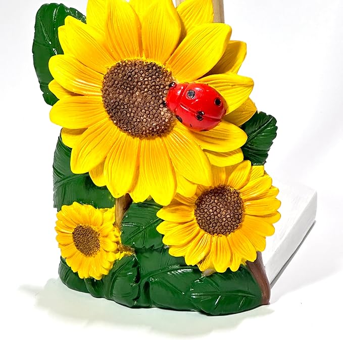 Sunflower Paper Towel Holder for Kitchen Counter, Decorative Farmhouse Paper Towel Stand with Wooden Rod, Cute Kitchen Countertop Paper Towel Dispenser, Rustic Kitchen Decor