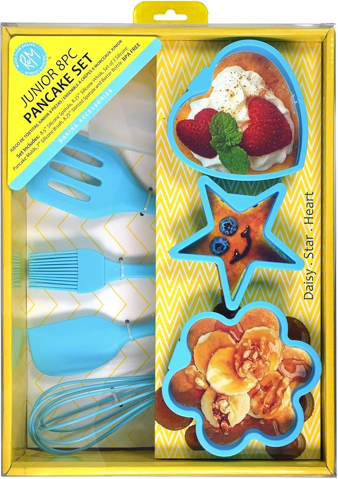 R&M Junior Pancake Kit, Includes 5 Piece Tool Set, and 3 Silicone Shapes, Daisy, Star and Heart