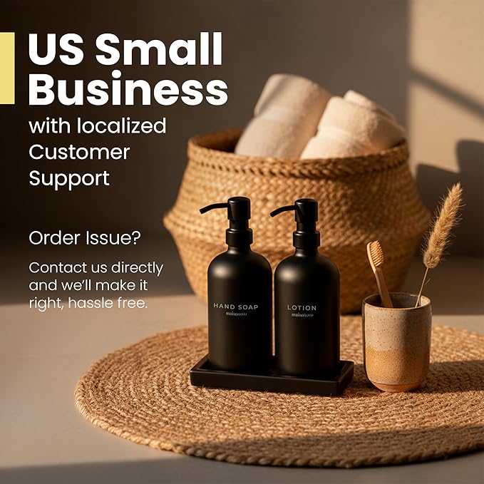 MaisoNovo Black Soap Dispenser Bathroom - Soap Dispenser Set with Black Soap Dispenser, Black Pumps & Ceramic Tray